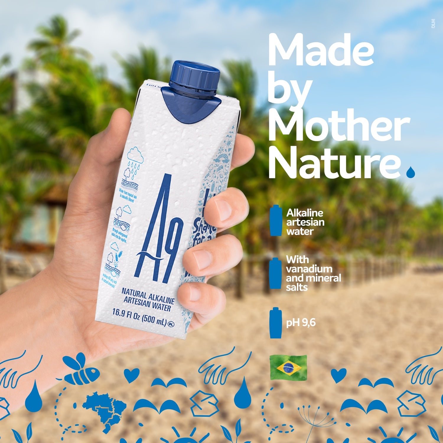 A9 Alkaline Artesian Mineral Natural Water - Untouched and Unchanged, Made by Mother Nature & Packed by A9, Elegance with pH 9.6 for Optimal Wellness, Eco-Friendly Packaging, No additives, No Plastic, 16.9 Fl Oz Bottles